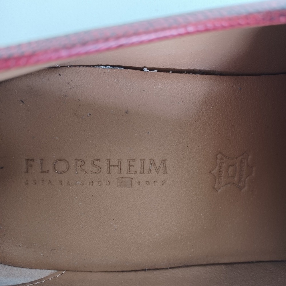 Florsheim Mens Burgundy Lizard Embossed Leather Penny Loafers 9.5 D 600 - Picture 10 of 11